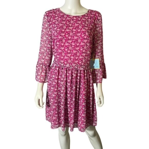 NWT CeCe Romantic Voyage Floral Dress in New Fuchsia 8 - Picture 1 of 7